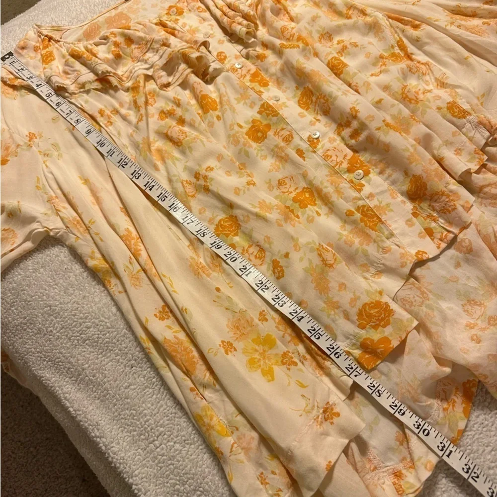 Free People Loretta Tunic Top Tea Combo Cream Yellow Floral Print Ruffle Boho